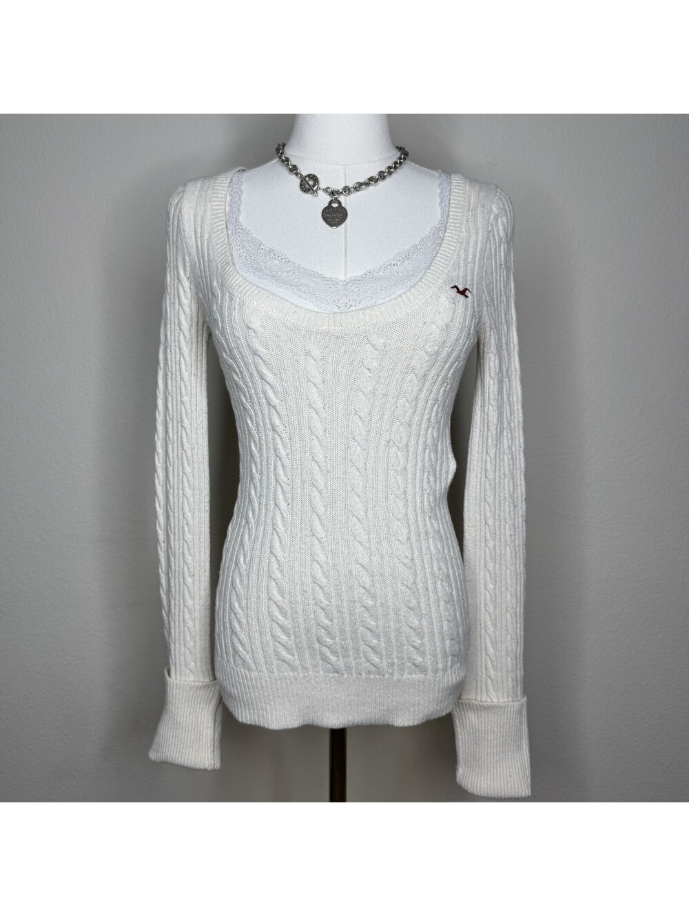 Vintage Hollister Large Cable Knit Cream Sweater Rabbit Hair Cotton Bella Swan